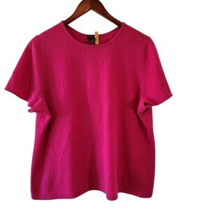 Only Mine Magenta 2-Ply Cashmere Sweater Top 1X Short Sleeve Quite Luxury Cozy